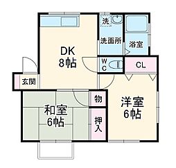 パンジーコーポ 1階2DKの間取り