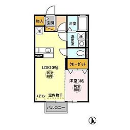 カーサ・ヴィオラ　Ａ 2階1LDKの間取り
