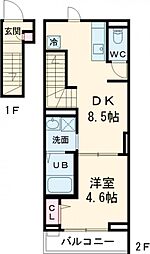 第二アムール　八幡 2階1DKの間取り