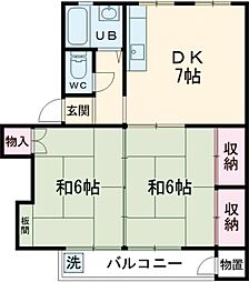 富士見町住宅29号棟 3階2DKの間取り