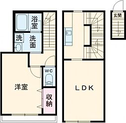コクーン北町 2階1LDKの間取り