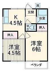 鎌田荘 201 2階2Kの間取り