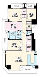 マリンフォートサンセットウイングライト 15階3LDKの間取り