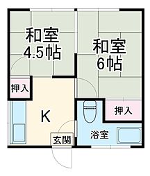 桜ヶ丘ハイツ 1階2Kの間取り