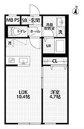 リーブルファイン八潮大曽根 3階1LDKの間取り
