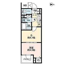 プレール・ドゥーク赤塚 3階1DKの間取り
