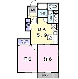 アビタシオンＮII 1階2DKの間取り