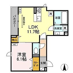 D-ROOM元横山町2丁目 3階1LDKの間取り