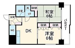 エクセル花の木 2階2DKの間取り