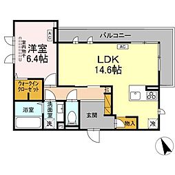 D’s LIEN (ディーズリアン)　E 2階1LDKの間取り