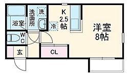 プランドール久地 1階1Kの間取り