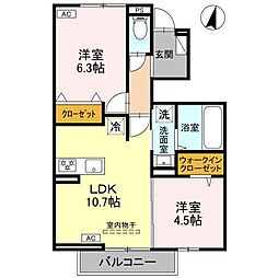 ブレイブコート 1階2LDKの間取り