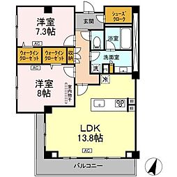 プライムフォレスト百合ケ丘 3階2LDKの間取り