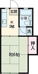 コーポホワイトコスモス 1階1Kの間取り