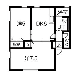 JR上越線 群馬総社駅 徒歩9分の賃貸アパート 2階2DKの間取り