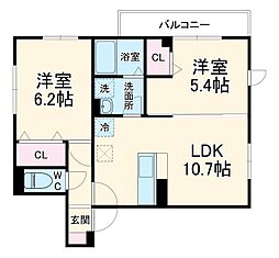 ブリーズコースト　B 1階2LDKの間取り