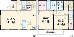 ワイズ・グラン 1階2LDKの間取り