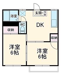 フォーブル相武台 2階2DKの間取り