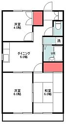 ハミングコート 2階3DKの間取り