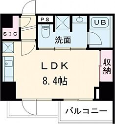 シーズンフラッツ大井町 4階ワンルームの間取り