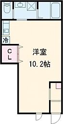 Olive Terrace高ヶ坂 1階ワンルームの間取り