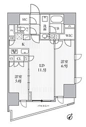 シーズンフラッツ大井町 14階2LDKの間取り