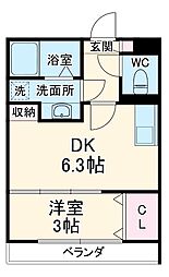Ｆｕｔｕｒ　Ｍｉｒａｋｕｍａ 2階1DKの間取り