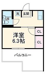 パークハイツ桜ヶ丘 2階1Kの間取り