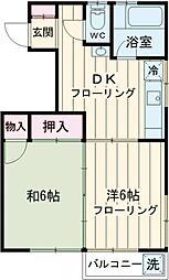 たちばなマンション 2階2DKの間取り