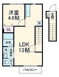 アヴァンス 2階1LDKの間取り