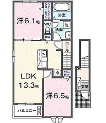 プリムガーデン　I 2階2LDKの間取り