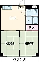 高畝ハイツ 3階2DKの間取り