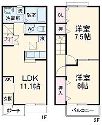 カーサ　VI 1階2LDKの間取り