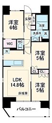 京急本線 横須賀中央駅 徒歩4分の賃貸マンション 6階3LDKの間取り