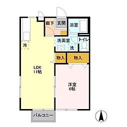 グリーンヒルズ　Ｆ棟 2階1LDKの間取り