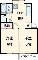 ハイツ原之郷 2階2DKの間取り