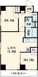 JR常磐線 亀有駅 徒歩8分の賃貸マンション 2階2LDKの間取り
