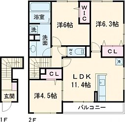ソレイユ嵯峨野 2階3LDKの間取り