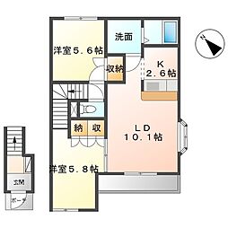 Ｌａ−Ｍｏａｎａ（ラ・モアナ） 2階2LDKの間取り