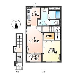 マージュ（ｍａｒｇｅ） 2階1LDKの間取り