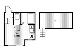 Ｇ・Ａヒルズ山手II　A棟 2階ワンルームの間取り