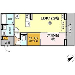 ハニー 2階1LDKの間取り