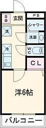 ウイングウエスト 2階1Kの間取り