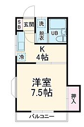 ロアール天王台壱番館 2階1Kの間取り