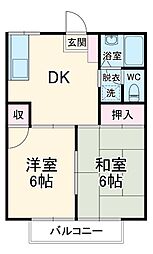 メゾンラフィーヌ 202 2階2DKの間取り