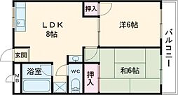 離宮ガーデンハイツ 1階2LDKの間取り