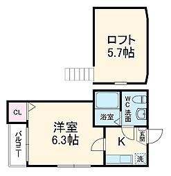 チェリーブロッサム 201 2階1Kの間取り