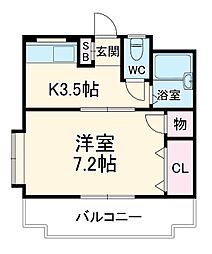 ロッキー毛呂山 2階1Kの間取り