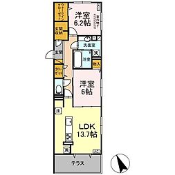 D’s LIEN (ディーズリアン)　D 101 1階2LDKの間取り