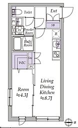 アトリオフラッツ日暮里 2階1LDKの間取り